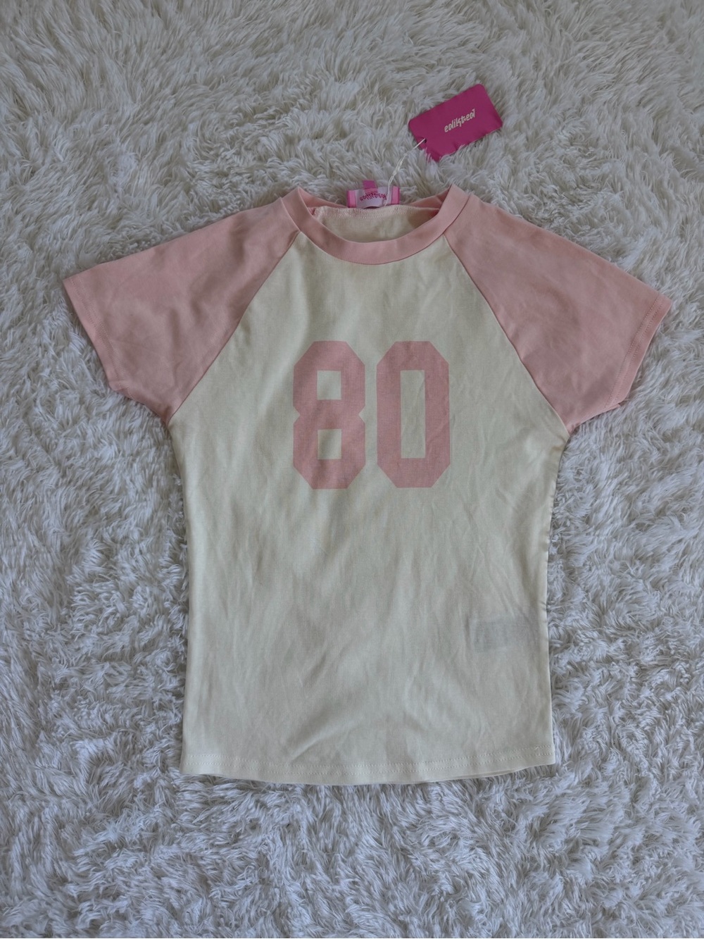 Edikted Girls Pink & Cream Raglan '80' Tee extra small